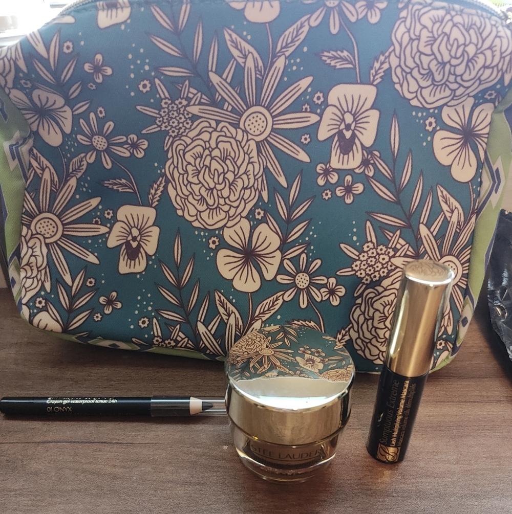 Estee Lauder Floral Cosmetic Set with Gold Accents